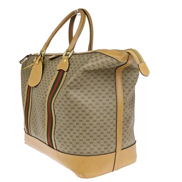 GUCCI Logo Sherry GG Pattern Travel Hand Bag PVC Leather Brown Italy 62YG543 - Picture 2 of 15